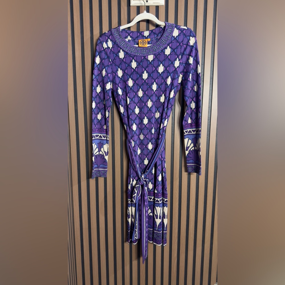 Tory Burch Purple Geometric Long Sleeve Dress Sz‎ M